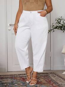 EMERY ROSE Plus Size Casual Versatile Black Straight Leg Jeans - White - View 4