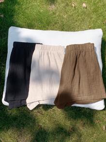 Comfortcana Set de 3 pantalones cortos de mujer de lino de moda multicolor