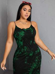 SHEIN EZwear Váy xẻ tà nhuộm loang cỡ lớn, thường ngày mùa hè - màu xanh lá - Xem 3