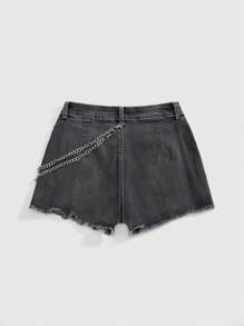 ROMWE Grunge Punk Quần short denim tua rua thường ngày in chữ và chữ thập cỡ lớn cho nữ - màu đen - Xem 2