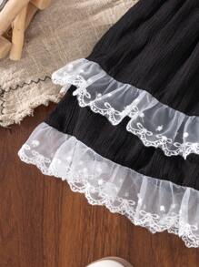 年轻女孩裙子芭蕾舞裙双层蕾丝边百搭溜冰裙 - 黑色 - 查看 5