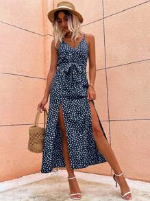 Breezaya 全身印花开衩下摆系腰带吊带连衣裙 超长度假海滩装 女款 - 彩色 - 查看 7