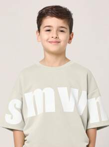 SUMWON 夏季套装两件套短裤搭配T恤标志设计运动服青少年休闲运动服儿童训练服