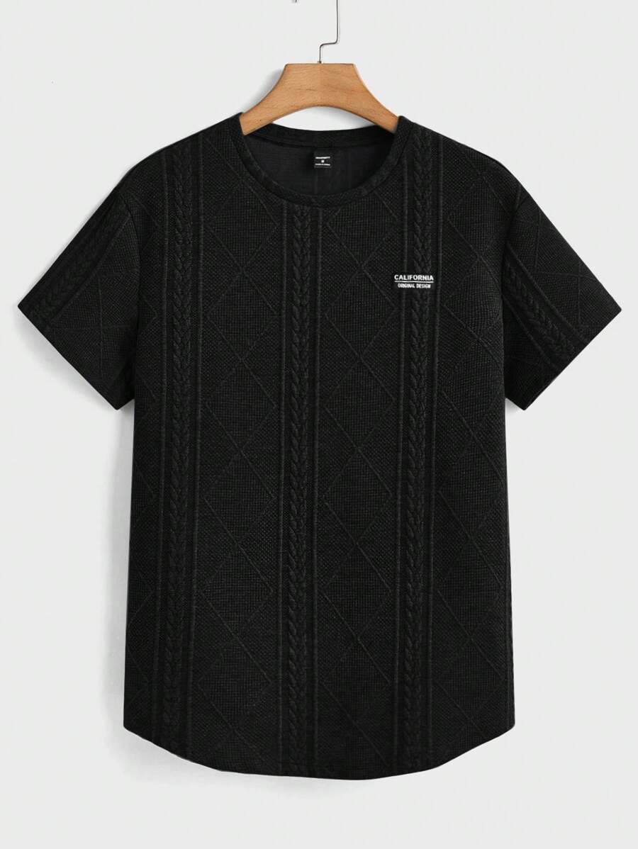 Manfinity BRENVOR 男士休闲针织面料刺绣装饰修身短袖 T 恤，适合日常穿着，夏季 - 鉛灰色 - 查看 1