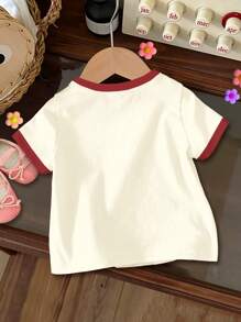 SHEIN 女宝宝休闲简约短袖圆领衬衫，适合夏季