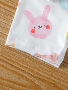 2pcs Baby/Baby Girl Cute Chick, Rabbit, Bear Print Short Sleeve Top And Leggings Pajama Set, Spring/Summer - Multicolor - View 4