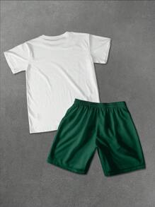 Manfinity EMRG Men's Letter & Lip Print Casual Round Neck Short Sleeve T-Shirt And Drawstring Waist Shorts Set - Multicolor - View 2