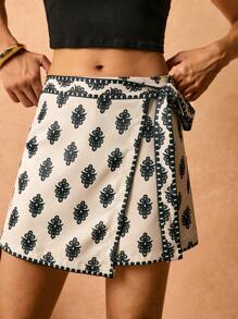 Poéselle Gonna stile boho, pantaloncini con stampa completa di lato estiva casual da vacanza per donna