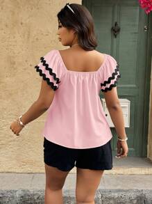 SHEIN Clasi Plus Size Striped Ruffled Bell Sleeve Blouse - Pink - View 2