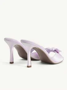CUCCOO CHICEST 新款夏季女士优雅蝴蝶结圆头细高跟浪漫淡紫色缎面派对高跟凉鞋，适合下午茶、度假、约会 - 紫色 - 查看 5