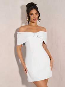 SHEIN BAE Damen elegantes Cocktailkleid mit offenem Schulterbereich und Schleife, geeignet für Party, Abendessen, Club in Herbst & Winter