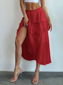 Firerie Layered Ruffle Hem Elegant Skirt