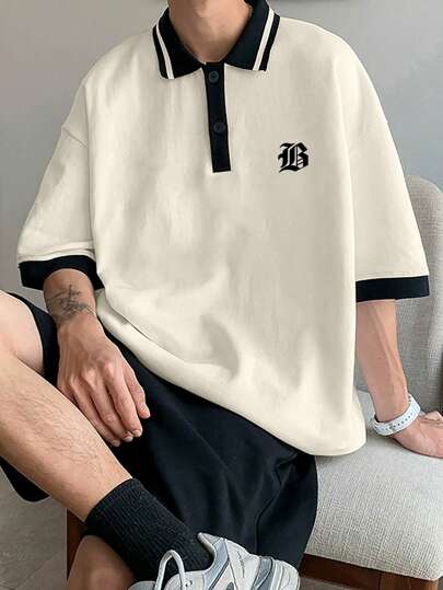 Claim Dot 男士休闲拼色字母印花 Polo 衫，夏季