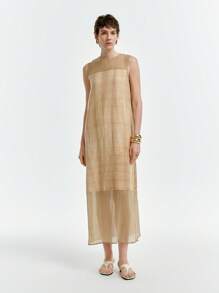 Aalyst Women's Sleeveless Round Neck Simple Fashion Casual Dress, Suitable For Summer - Khaki - View 4