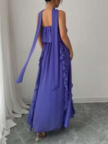 Chiquease Robe ceinturée à volants et ornements floraux élégants pour femmes