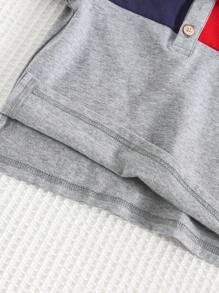 Cozy Pixies Baby Boy/Girl Contrast Color Knit Soft Collared Short Sleeve Pullover Top - Grey - View 5