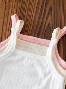 Vintaside Kids 3pcs Baby Girls Jacquard Fabric Camisole Vest Top. Sleeveless, Breathable For Outer Wear, Cute & Fashionable, Pastel Colors, Lovely & Versatile. Soft, Comfortable Fabric, Casual Style Suitable For Spring/Summer Outdoor, Daily, Travel - Yellow - View 4