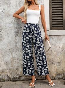 SHEIN Clasi All-Over Print High Waist Wide Leg Vacation Casual Pants - Multicolor - View 4
