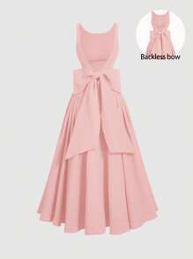 SHEIN MOD Vestido elegante con espalda abierta, volante con lazo, apropiado para citas y el Día de San Valentín