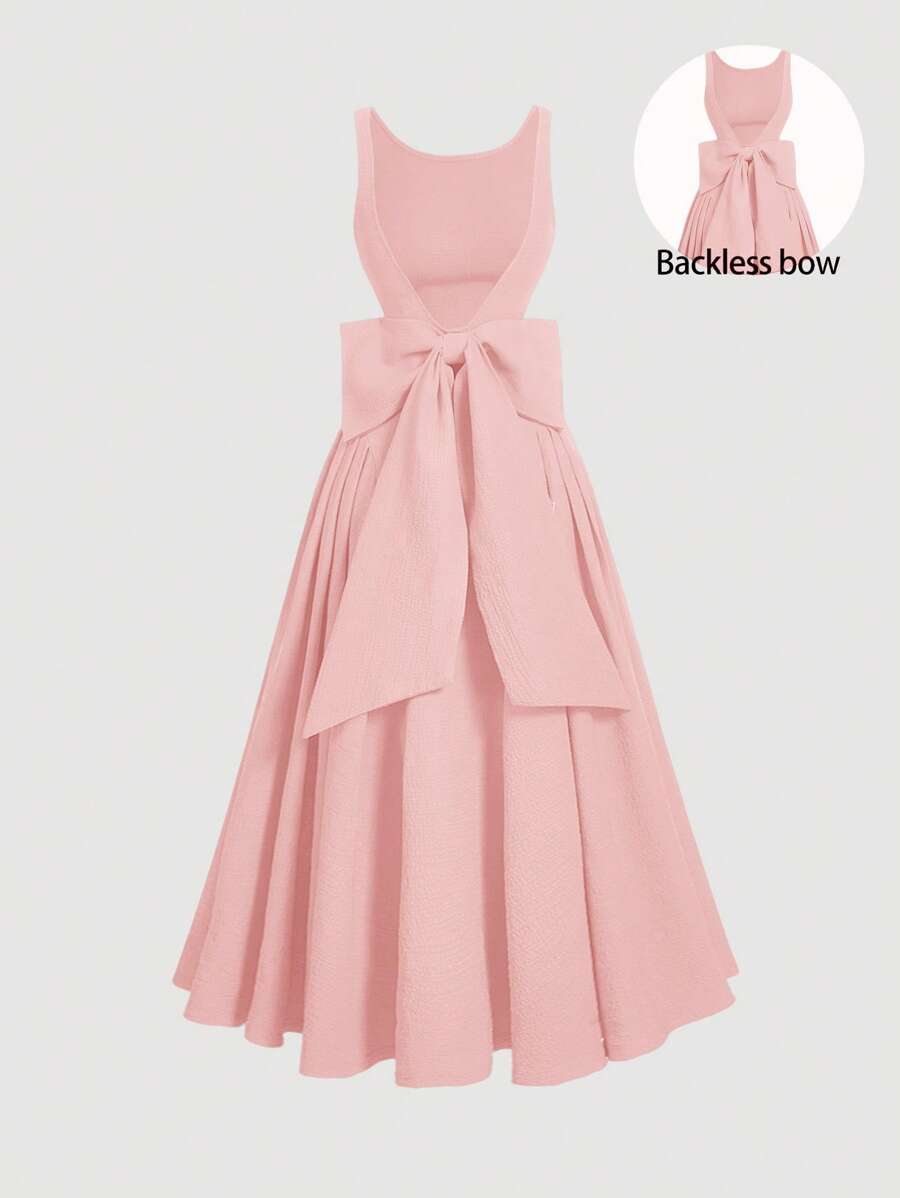 SHEIN MOD Vestido elegante con espalda abierta, volante con lazo, apropiado para citas y el Día de San Valentín