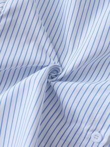 INAWLY Blusa corta con estampado de rayas y nudo en la espalda para mujer - Azul - Ver 5