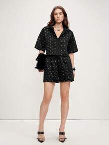 Arave 2 món/Bộ thời trang giản dị mùa hè đính đinh tán và đá quý trang phục nữ - màu đen - Xem 3