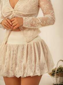 Glamine Falda de mujer con volantes en el bajo, cintura elástica y estilo sexy - Albaricoque - Ver 8