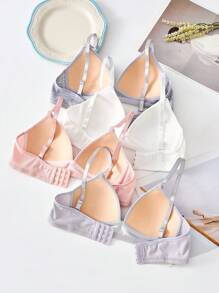 4 件套少女简约纯色胸罩，舒适柔软无钢圈文胸 - 彩色 - 查看 2