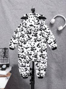 SHEIN Đứa bé trai In gấu trúc Thiết kế tai 3D áo có mũ Cá nóc Áo liền quần - Nhiều màu - Xem 7