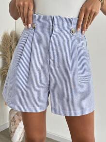 EMERY ROSE Women Striped Simple Fashion Shorts, Suitable For Summer - Blue and White - View 5