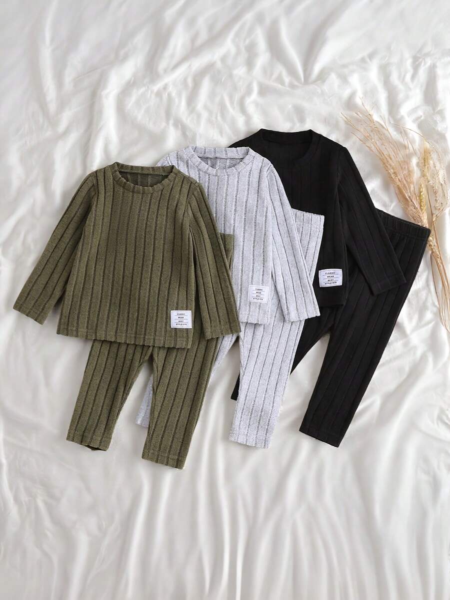 SHEIN Vintaside Kids 6 件套男婴休闲百搭图案印花长袖上衣和裤子套装，柔软保暖的材质，适合日常穿着 - 彩色 - 查看 1