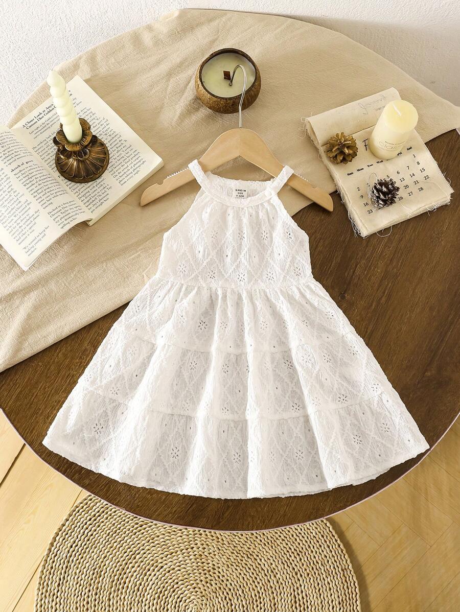 SHEIN Vintaside Kids 女宝宝休闲度假针织纹理连衣裙，适合旅行