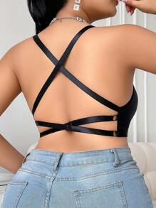 SHEIN Sujetador inalámbrico de confort de cierre delantero con diseño de espalda abierta en talla grande