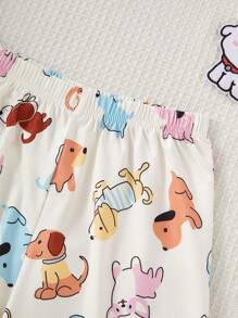 2pcs/Set Tween Girl' Casual Dog Doodle Button-Front Short Sleeve Top And Shorts Loungewear Set Pj Set For Kids Pajama Girl Set