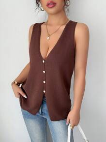 Gloray Women's Solid Color Sleeveless V-Neck Vest, Minimalist Fashion Suitable For Summer