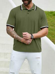 SHEIN Manfinity Homme Men Plus Size Contrast Button Half-Placket Short Sleeve Casual Polo Shirt For Summer