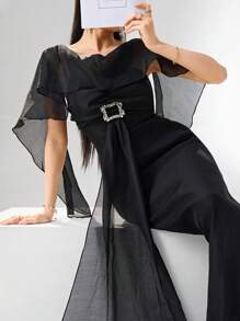 Modelyn Vestido largo elegante de mujer con malla de contraste, casual y minimalista para uso diario