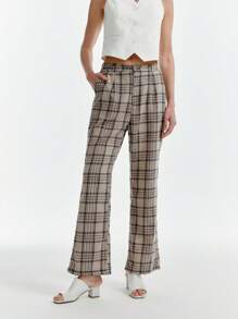 SHEIN Clasi Pantaloni da lavoro vintage a zampa di elefante con motivo a quadri, versatili