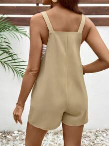 SHEIN Maternity Casual Khaki Woven Fabric Pocket Detail Sleeveless Strap Short Jumpsuit For Everyday Comfort - Khaki - View 2