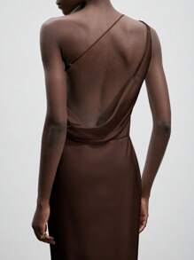 Maija 秋冬新款都市现代优雅休闲派对连衣裙，复古白色超长无袖长裙适合音乐节、海滩度假、日常休闲、浪漫都市度假，适合郊游、派对、婚礼、宾客、老钱风格、毕业季，缎面长裙、晚礼服、优雅女装 - 咖啡棕 - 查看 6