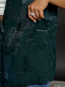 SHEIN LUNE Plus Size Women Floral Pattern Short Sleeve Casual Suit Jacket - Dark Green - View 4