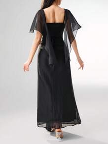 Modelyn Vestido largo elegante de mujer con malla de contraste, casual y minimalista para uso diario
