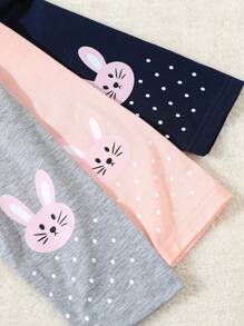 3 双婴儿/幼儿可爱兔子印花松紧腰紧身裤，舒适休闲 - 彩色 - 查看 5
