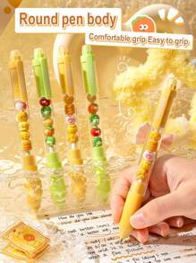 SHEIN 4/6pcs Cute Push-Button Ballpoint Pen, 0.5mm Tip, Smudge-Proof, Smooth Writing, Comfortable Grip, Suitable For Exams, Office Use, Signature, Carbon Ink