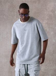 SUMWON Santa Cruz 标志印花运动休闲套装超大 T 恤搭配低裆短裤夏季休闲两件套街头运动套装 - 灰色 - 查看 3