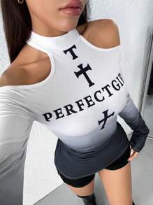 Women's Gradient Letter Print T-Shirt Fall Cloth For Women - Multicolor - View 6