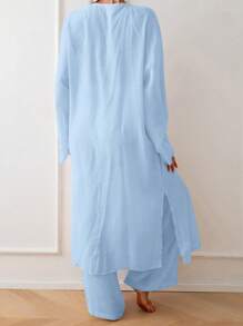 Swim Chiccia Áo choàng kimono rộng rãi buộc dây phía trước màu trơn đơn giản cho nữ - Màu xanh nhạt - Xem 2