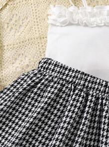 SHEIN Elladie kids 2 件套女孩优雅时尚百搭淑女荷叶边吊带背心上衣 + 千鸟格裙