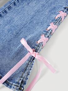 SHEIN Tween Girl Simple Fashionable Denim Jeans, Summer - Medium Wash - View 4