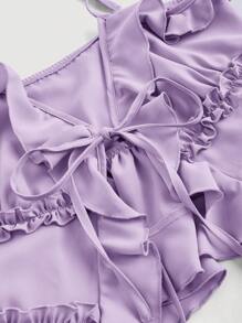 SHEIN MOD Summer Purple Bodycon Ruffle Cup Wireless Bralette With Front Knot And Back Straps,Rave Top - Purple - View 4